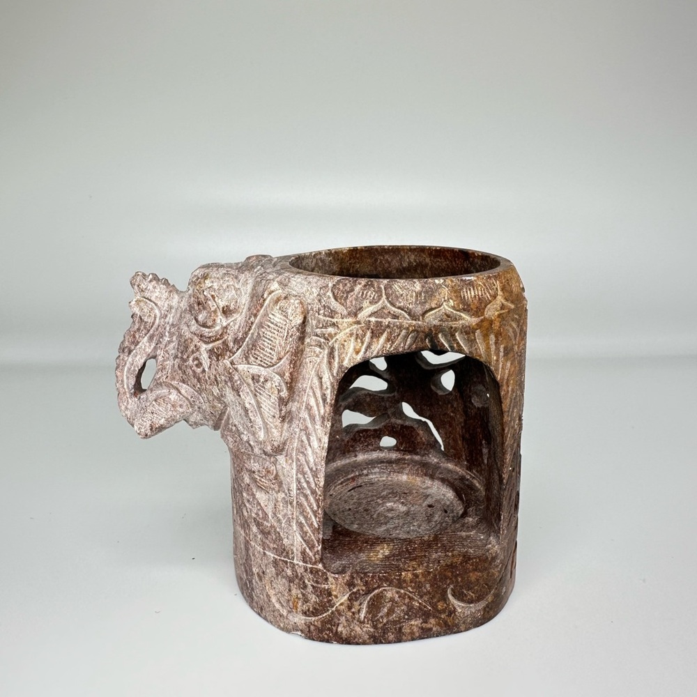 Handcarved Stone Elephant Shaped Tea Light Candle Holder